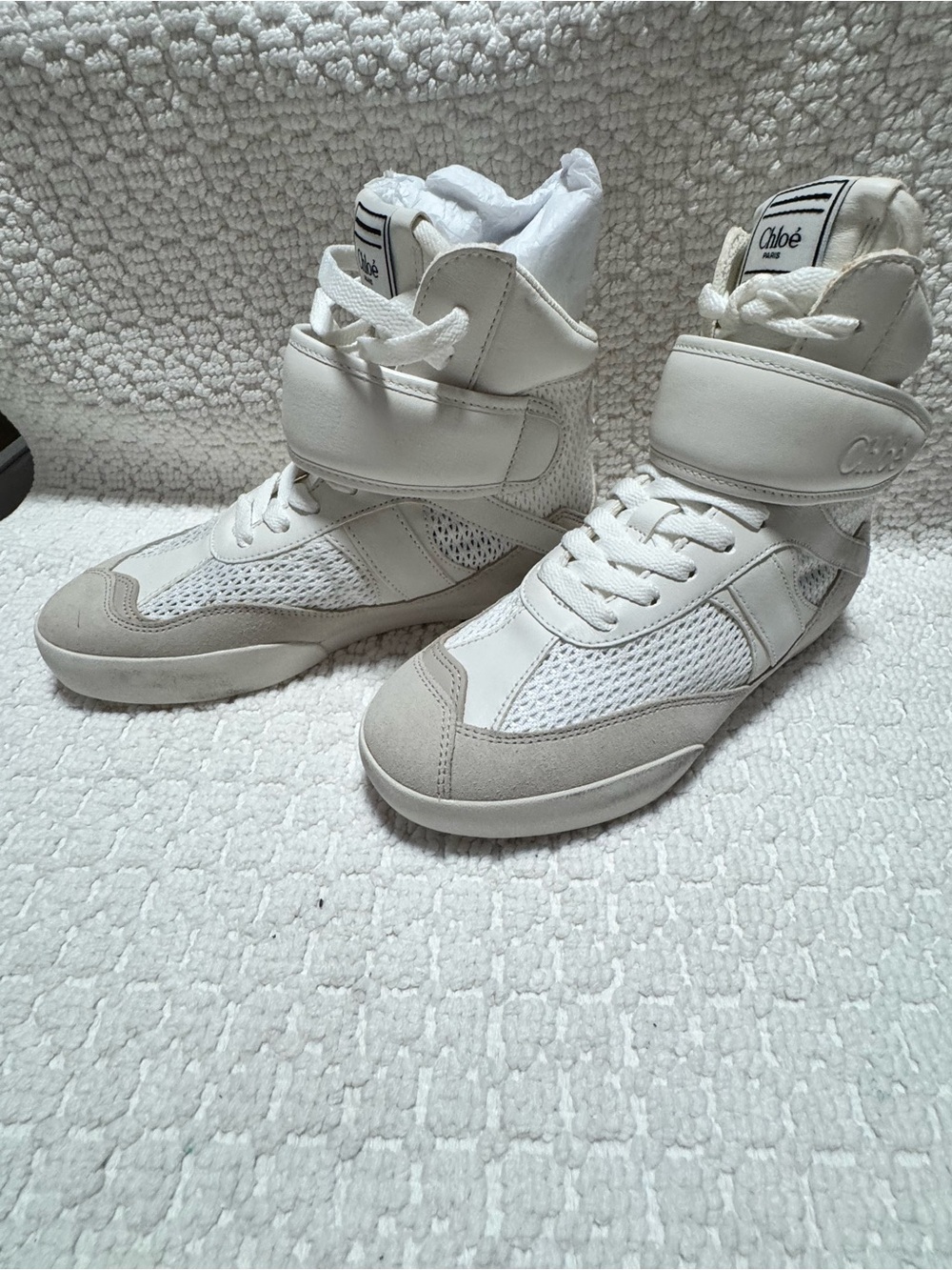 Chloé White and Light Gray High-Top Sneakers